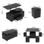 VOWNER Couchtisch Höhenverstellbar 3-in-1 mit 4 Hockern – Bild 2