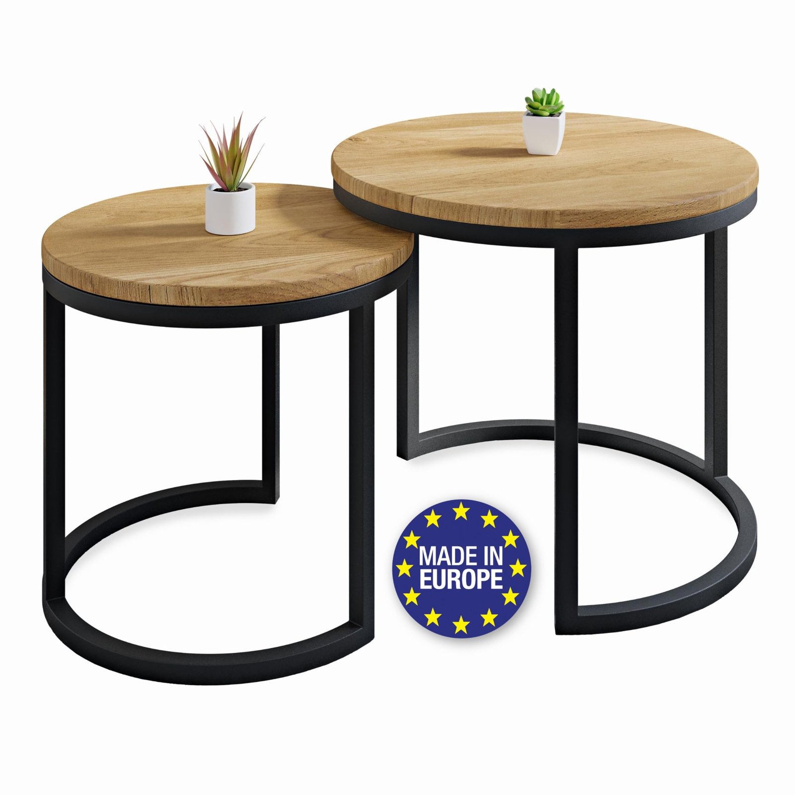 71AXPTIfyiL Lumarc Modena Couchtisch 2er-Set – Massiveiche & Schwarzstahl – Bild 1
