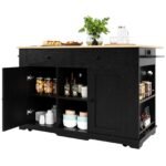 DRIXNO Kücheninsel 151 cm mit Steckdose & Holzoptik Schwarz