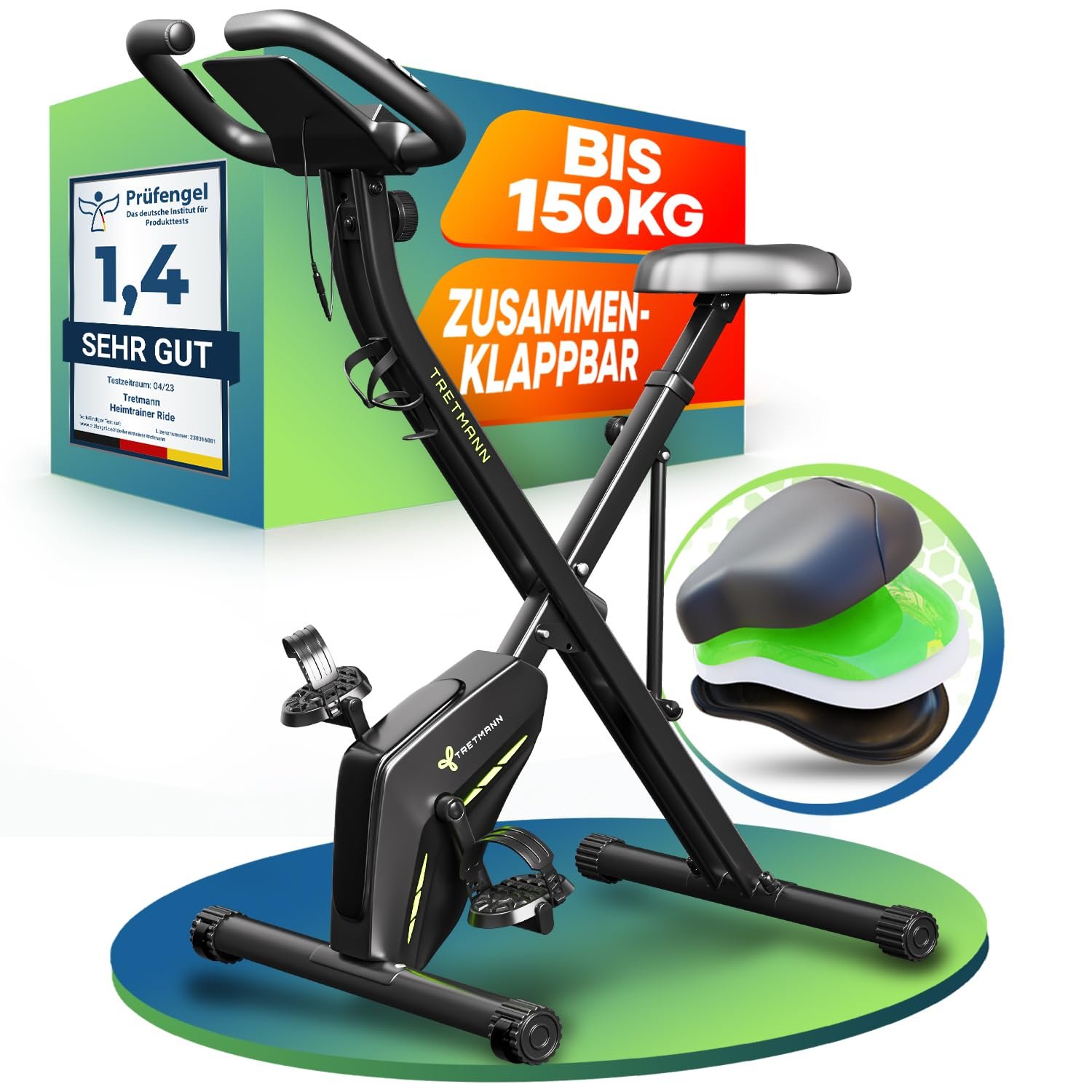 71CrQmQzMnL Tretmann Heimtrainer Klappbar Leise Ergometer bis 150 kg – Bild 1