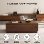 Homary Couchtisch Nussbaum 120 cm – 4 Schubladen Mid-Century – Bild 6