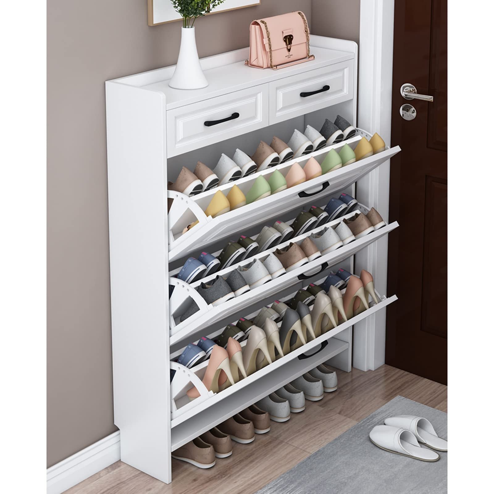 71LJjzqpPWL Schuhschrank Holz – 3 Ebenen, 2 Schubladen, platzsparend – Bild 1