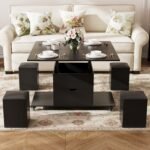 VOWNER Couchtisch Höhenverstellbar 3-in-1 mit 4 Hockern – Bild 3