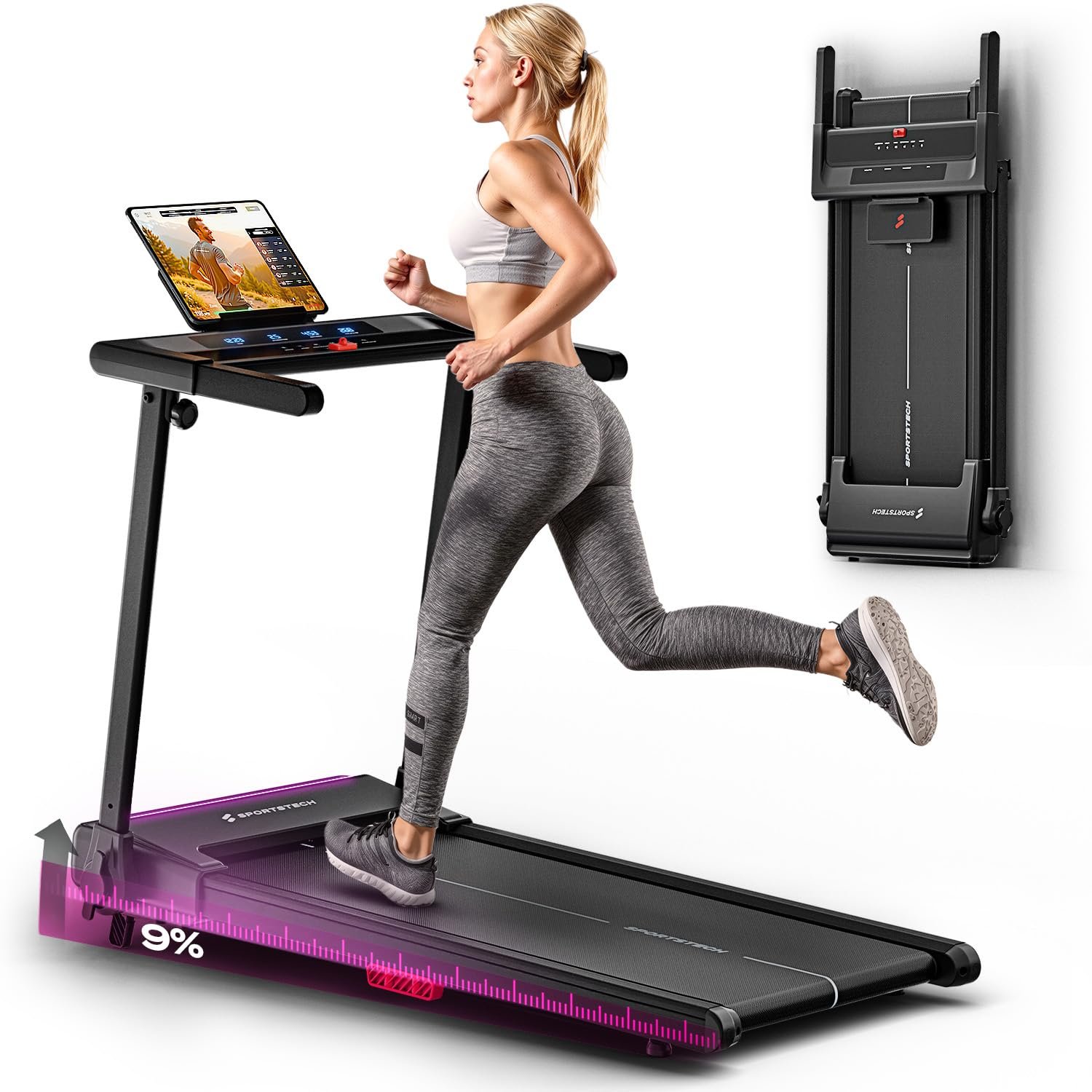 71UzI8OEIsL Sportstech Klappbares Laufband – 9% Steigung, 12 km/h – Bild 1
