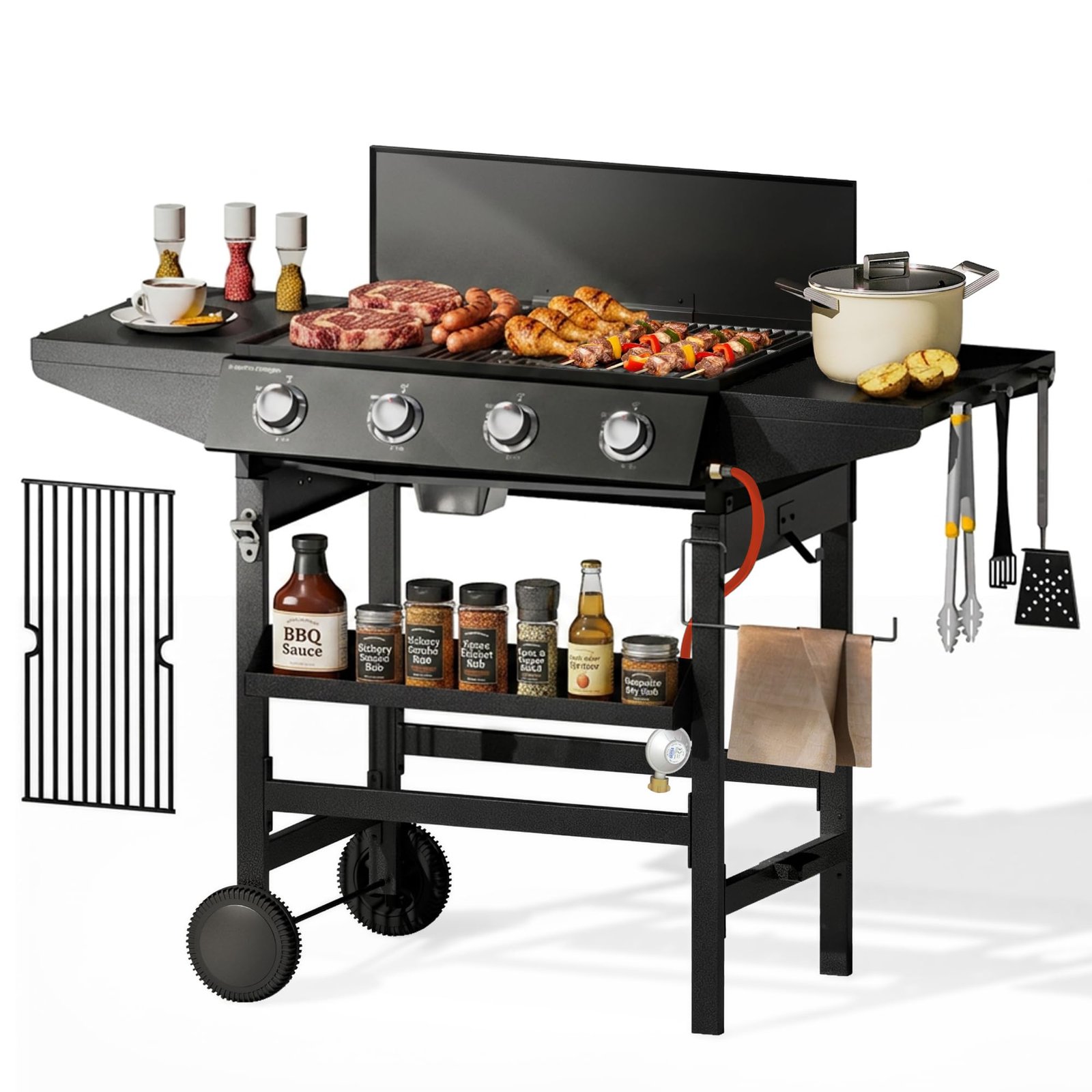 71WhIH_GiXL Gasgrill 4 Brenner 52.000 BTU – Grillwagen mit Grillplatte – Bild 1