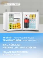 HEINRICHS Mini Kühlschrank 45 L leise 39 dB – Weiß – Bild 5