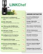 LINKChef Slow Juicer 250W 130mm Einfüllöffnung 1,8L BPA-frei – Bild 8
