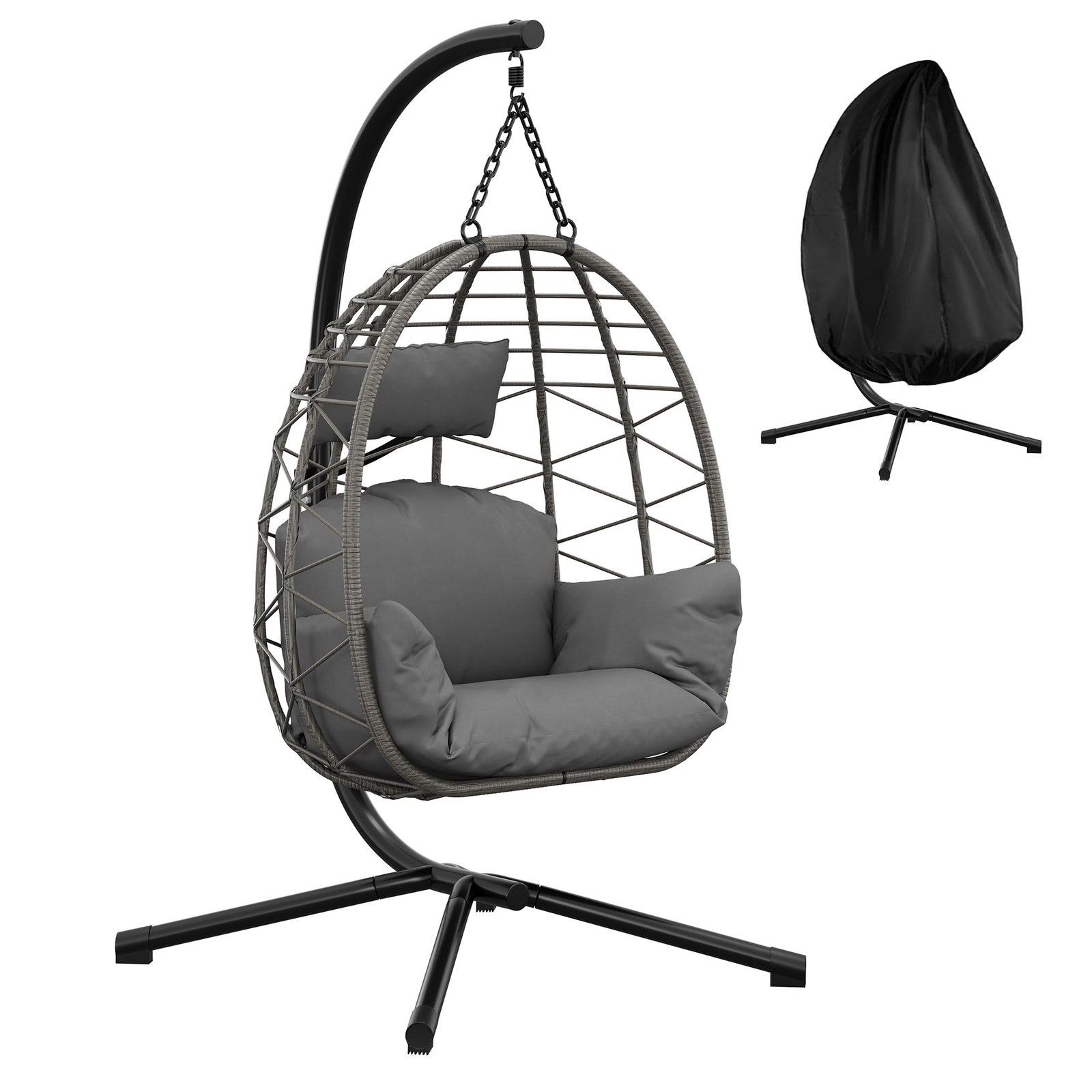 71mN6WmsPHL Hängesessel mit Metallgestell bis 150 kg – Rattan Outdoor Grau – Bild 1