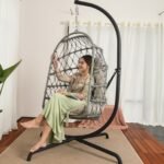 LKINBO Polyrattan Hängesessel mit Gestell bis 195 kg Grau – Bild 4