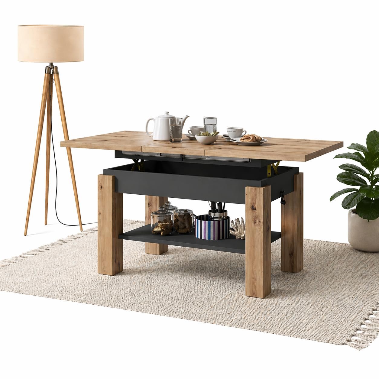 71xWTckX6oL All4All Couchtisch Astra 110x68 cm Höhenverstellbar | Artisan Eiche – Bild 1