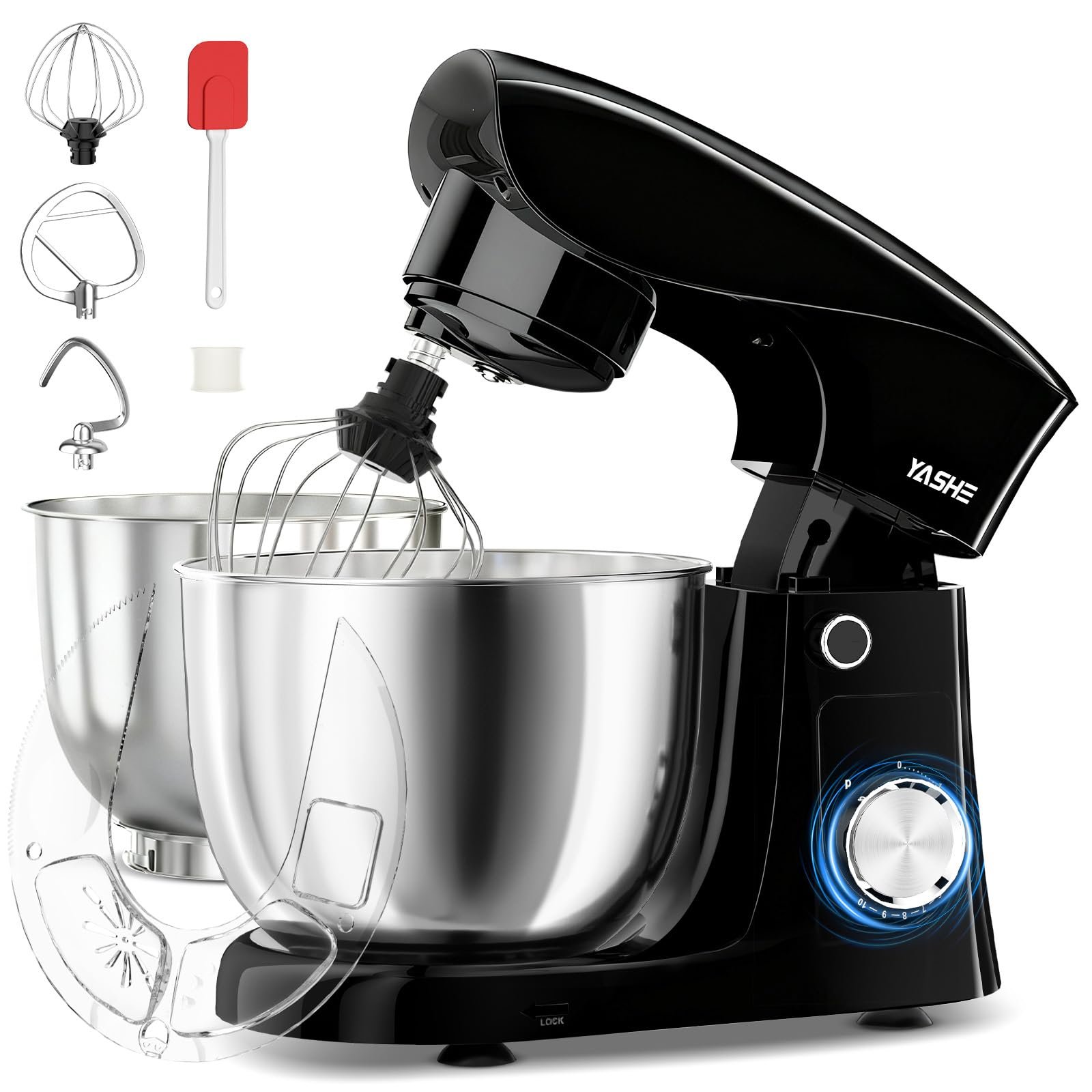 71zZzy2arwL YASHE Küchenmaschine 1500W Dual-Bowl Edelstahl 4,5+5L – Bild 1