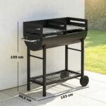 Outsunny Holzkohlegrill mit 2 Grillzonen & Grillwagen – Schwarz – Bild 7