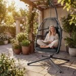 Xbro Hängesessel Polyrattan 360° Drehbar mit Gestell – Schwarz – Bild 8