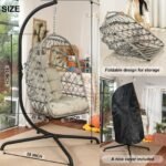 LKINBO Polyrattan Hängesessel mit Gestell bis 195 kg Grau – Bild 3