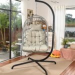LKINBO Polyrattan Hängesessel mit Gestell bis 195 kg Grau – Bild 2