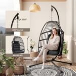 Xbro Hängesessel Polyrattan 360° Drehbar mit Gestell – Schwarz – Bild 5