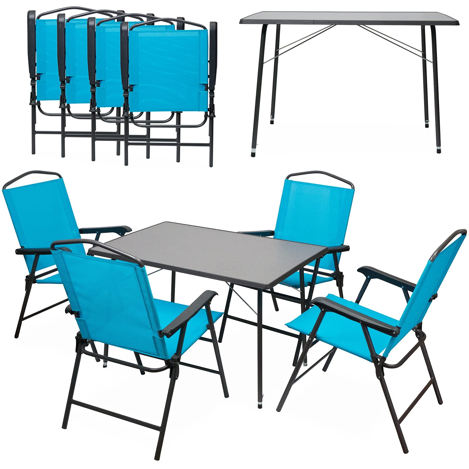 81m8SjIW7UL CampAir Campingmöbel-Set 5-teilig | Tisch + 4 Klappstühle – Bild 1