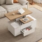 Homary Couchtisch Höhenverstellbar 3-in-1 – Weiß & Natur – Bild 2