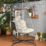 LKINBO Polyrattan Hängesessel mit Gestell bis 195 kg Grau – Bild 9