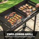 Outsunny Holzkohlegrill mit 2 Grillzonen & Grillwagen – Schwarz – Bild 3
