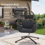 Hängesessel mit Metallgestell bis 150 kg – Rattan Outdoor Grau – Bild 4