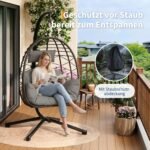 Hängesessel mit Metallgestell bis 150 kg – Rattan Outdoor Grau – Bild 2